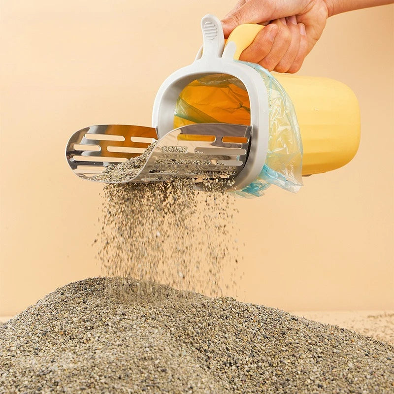 cat poop scoop integrated color blocked cat litter scoop with built in garbage bag storage scoop poop cat cleaning supplies