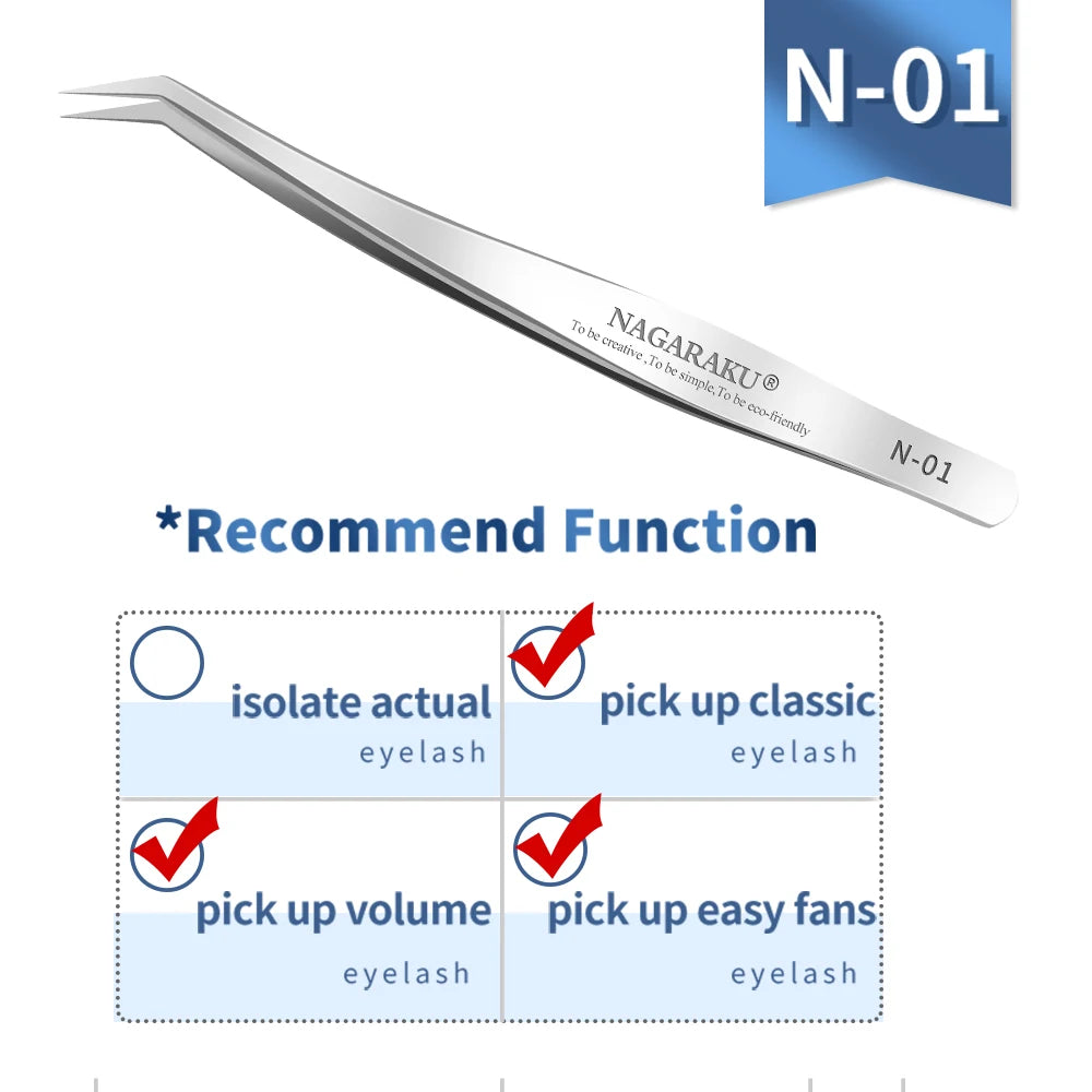 NAGARAKU Eyelash Extension Tweezers False Eyelashes Makeup Stainless Steel Professional Volume Tweezer 3D Accurate Pincet