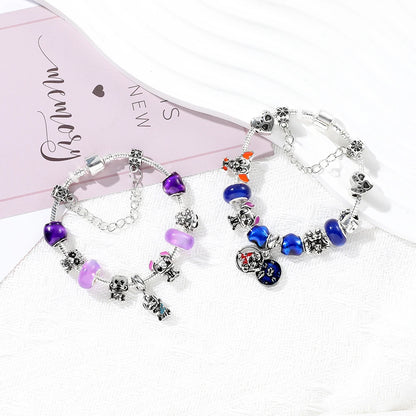 Stitch Disney Bracelet for Girls for Party Lilo and Stitch Charm Bracelet Jewelry Pendant Blue Bead Silver Color Pulsera