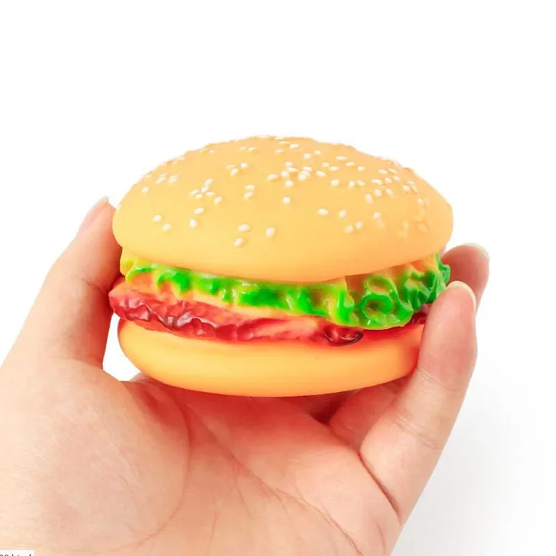 Hamburger Shaped Pet Dog Toys Funny Sound Squeak Chew Toy For Dogs Cats Plastic Training Playing Chewing Toy