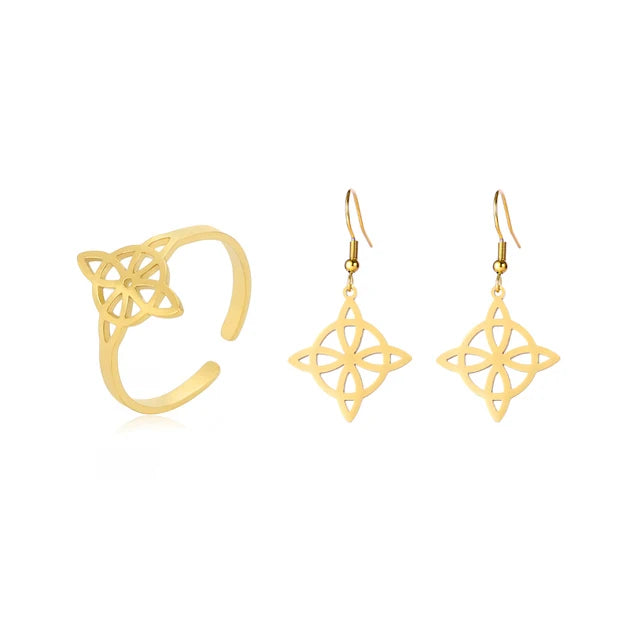 Witch Knot Jewelry Sets for Women Necklace Witchcraft Protection Amulet Bracelet Earring Rings Accessory Set Valentines Day Gift