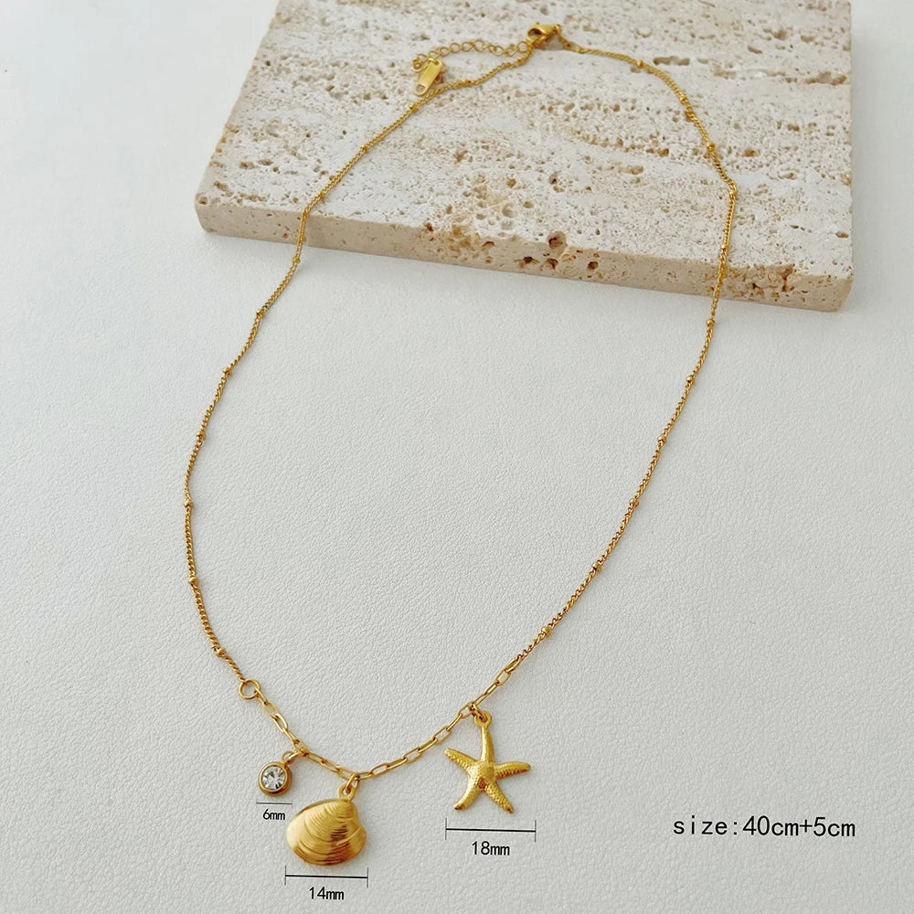 ALTERA New Bohemia Handmade Stainless Steel Necklace Earrings Bracelet Shell Starfish Charm Waterproof Jewelry Set Summer Beach