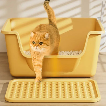 Semi-Enclosed Cat Litter Box High Sides Anti-Splash Thickened Large Capacity Litter Tray with Scoop for Multi-Cat Household