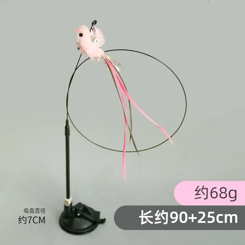 Interactive Cat Toy Handfree Cat Stick Playing Kitten Playing Teaser Wand Toy Suction Cup Bird/Feather Cat Wand Pet Supplies