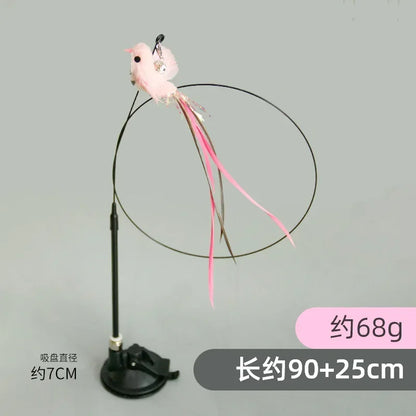 Interactive Cat Toy Handfree Cat Stick Playing Kitten Playing Teaser Wand Toy Suction Cup Bird/Feather Cat Wand Pet Supplies
