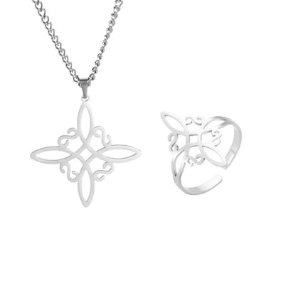 Witch Knot Jewelry Sets for Women Necklace Witchcraft Protection Amulet Bracelet Earring Rings Accessory Set Valentines Day Gift