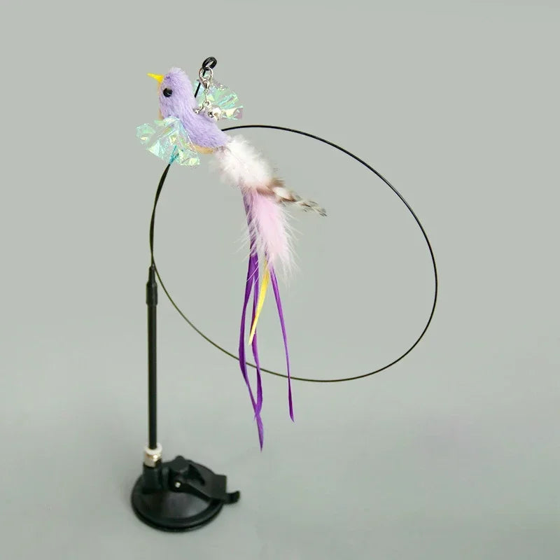 Interactive Cat Toy Handfree Cat Stick Playing Kitten Playing Teaser Wand Toy Suction Cup Bird/Feather Cat Wand Pet Supplies
