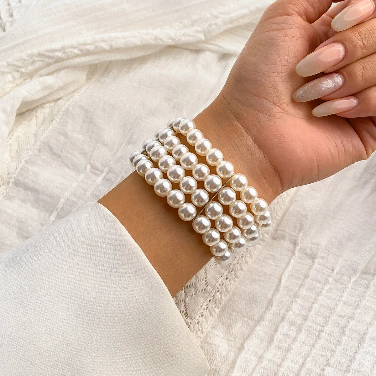 Vintage Imitation Pearl Heart OT Buckle Pendant Bracelet for Women Wed Bridal Bead Chain Bangles Couple Hand Jewelry New