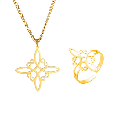 Witch Knot Jewelry Sets for Women Necklace Witchcraft Protection Amulet Bracelet Earring Rings Accessory Set Valentines Day Gift