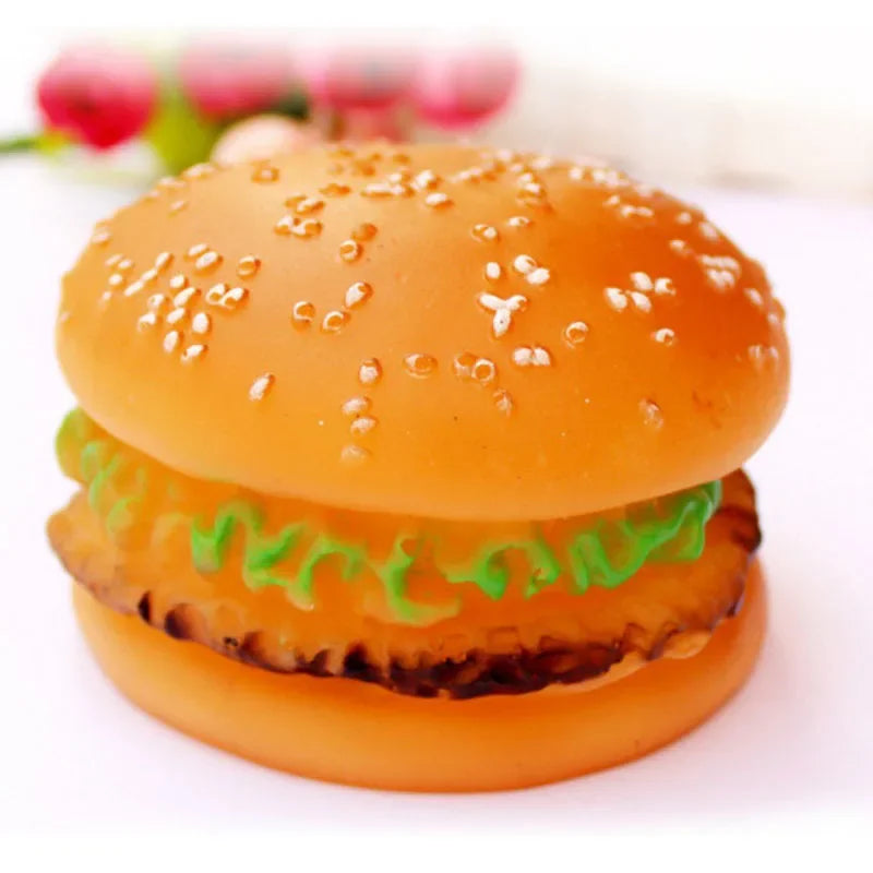 Hamburger Shaped Pet Dog Toys Funny Sound Squeak Chew Toy For Dogs Cats Plastic Training Playing Chewing Toy