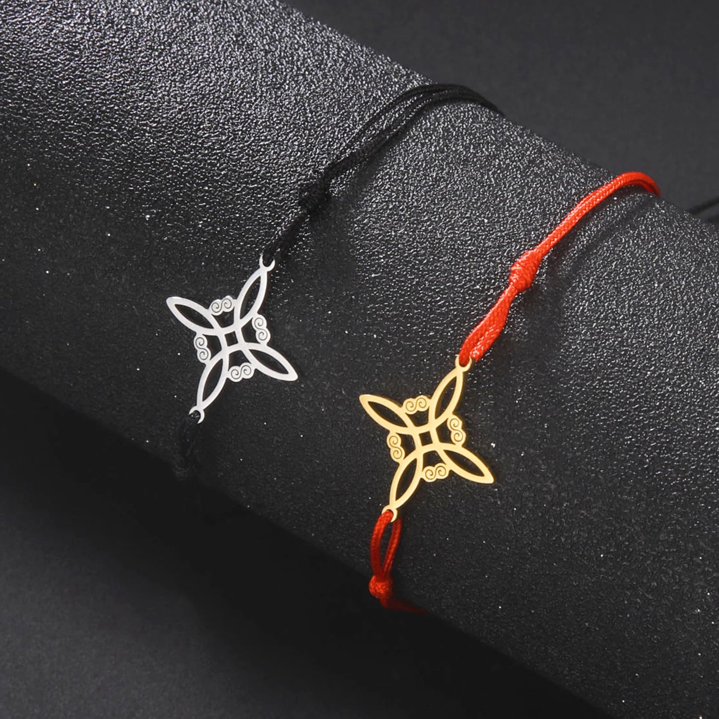 LIKGREAT Witch Knot Wax Rope Bracelet Stainless Steel Witchcraft Knot Charm Pendant On Hand Wicca Amulet Jewelry Biethday Gifts