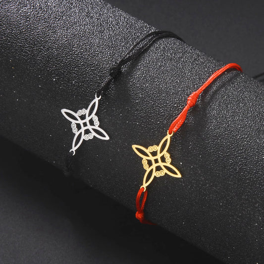LIKGREAT Witch Knot Wax Rope Bracelet Stainless Steel Witchcraft Knot Charm Pendant On Hand Wicca Amulet Jewelry Biethday Gifts