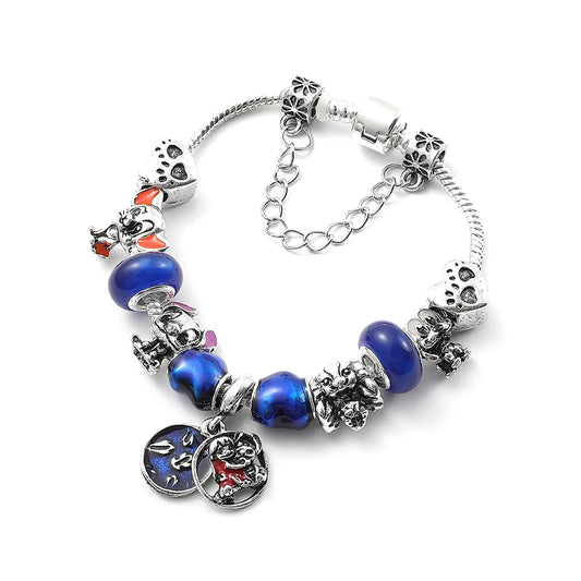 Stitch Disney Bracelet for Girls for Party Lilo and Stitch Charm Bracelet Jewelry Pendant Blue Bead Silver Color Pulsera