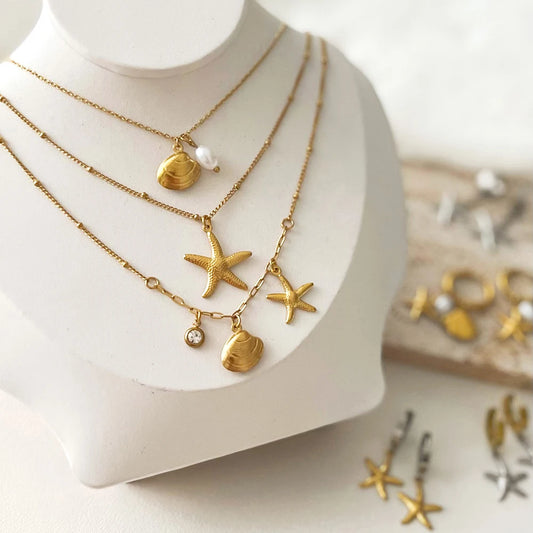 ALTERA New Bohemia Handmade Stainless Steel Necklace Earrings Bracelet Shell Starfish Charm Waterproof Jewelry Set Summer Beach