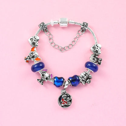 Stitch Disney Bracelet for Girls for Party Lilo and Stitch Charm Bracelet Jewelry Pendant Blue Bead Silver Color Pulsera