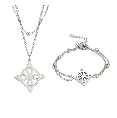 Witch Knot Jewelry Sets for Women Necklace Witchcraft Protection Amulet Bracelet Earring Rings Accessory Set Valentines Day Gift