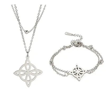 Witch Knot Jewelry Sets for Women Necklace Witchcraft Protection Amulet Bracelet Earring Rings Accessory Set Valentines Day Gift