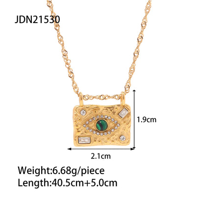 Uworld Waterproof 18K Gold Plated Stainless Steel Rings Jewelry Set Cubic Zirconia Malachite Eye Pendant Necklace boucle oreille