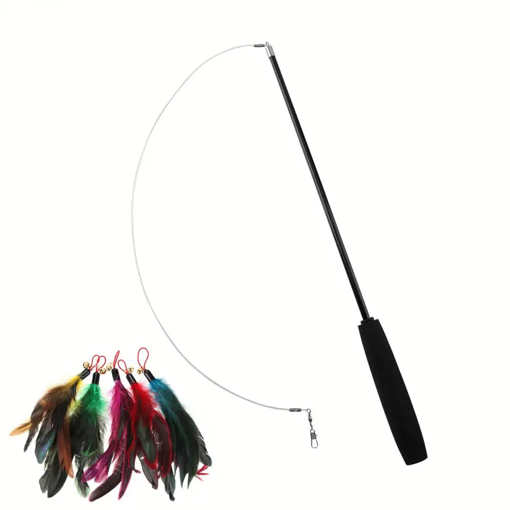 Cat Teaser Wands Three-section Telescopic Fishing Pole Wand Kitten Funny Catcher Teaser Stick Rod Interactive Stick Teaser Toys