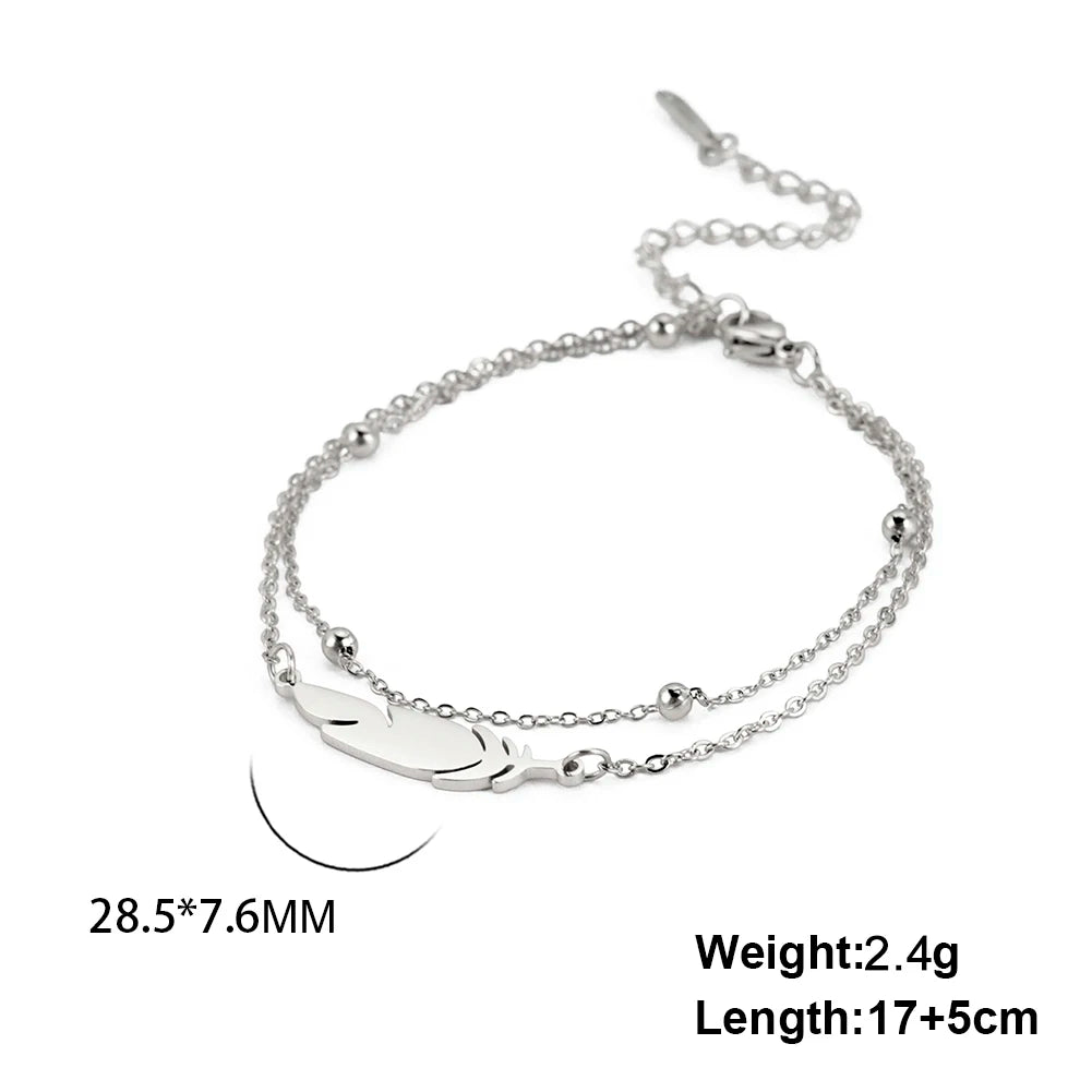 LIKGREAT Fashion Feather Design Pendant Bracelet for Women Men Charm Adjustable Rope Chain Couple Jewelry Party Gifts