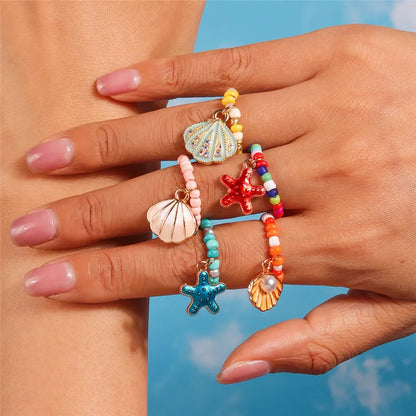 New Korean Colorful Bohemia Small Flower Rings Sets Handmade Beaded Finger Rings For Women Girls Summer Beach Jewelry Gifts