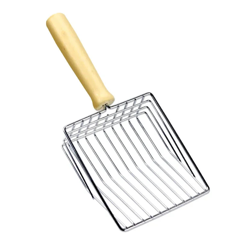 Cat Litter Shovel  Wood Handle Metal Scooper with Hook Portable Stainless Steel Sifting Kitten Toilet Cleaning Tool Pet Products