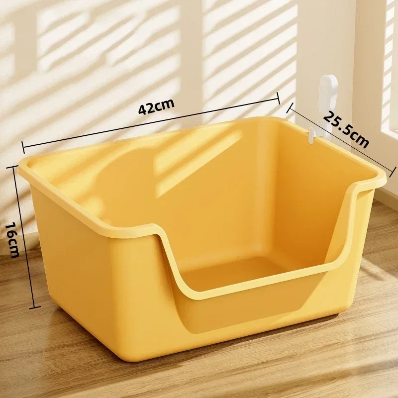 Semi-Enclosed Cat Litter Box High Sides Anti-Splash Thickened Large Capacity Litter Tray with Scoop for Multi-Cat Household
