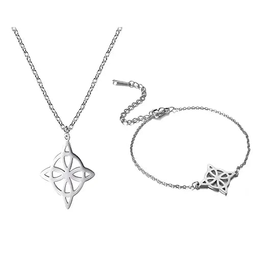 Witch Knot Jewelry Sets for Women Necklace Witchcraft Protection Amulet Bracelet Earring Rings Accessory Set Valentines Day Gift