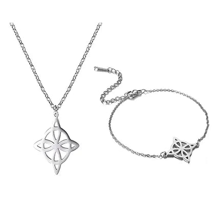 Witch Knot Jewelry Sets for Women Necklace Witchcraft Protection Amulet Bracelet Earring Rings Accessory Set Valentines Day Gift