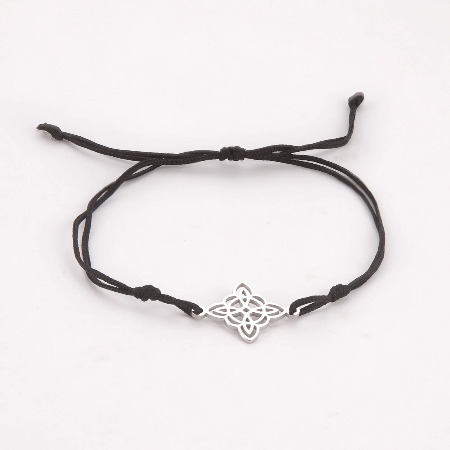 LIKGREAT Witch Knot Wax Rope Bracelet Stainless Steel Witchcraft Knot Charm Pendant On Hand Wicca Amulet Jewelry Biethday Gifts