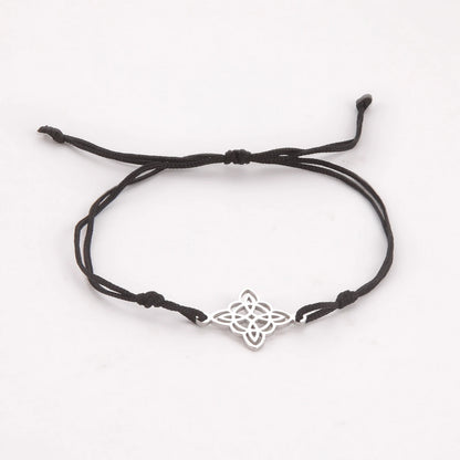 LIKGREAT Witch Knot Wax Rope Bracelet Stainless Steel Witchcraft Knot Charm Pendant On Hand Wicca Amulet Jewelry Biethday Gifts