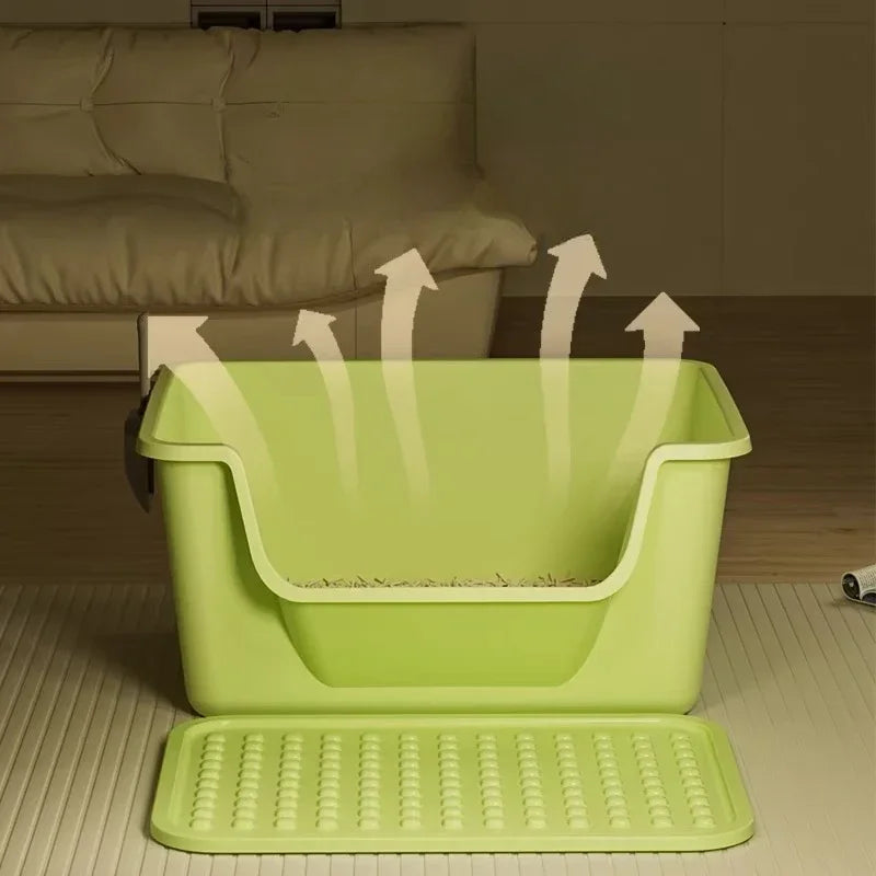 Semi-Enclosed Cat Litter Box High Sides Anti-Splash Thickened Large Capacity Litter Tray with Scoop for Multi-Cat Household