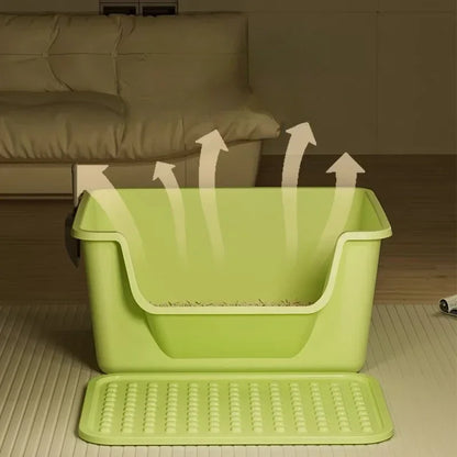 Semi-Enclosed Cat Litter Box High Sides Anti-Splash Thickened Large Capacity Litter Tray with Scoop for Multi-Cat Household