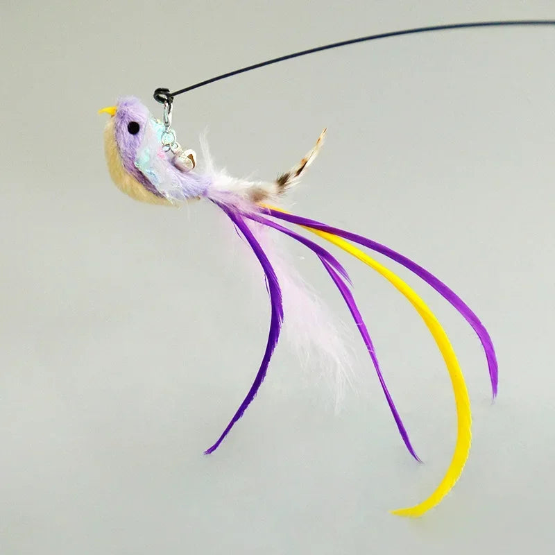 Interactive Cat Toy Handfree Cat Stick Playing Kitten Playing Teaser Wand Toy Suction Cup Bird/Feather Cat Wand Pet Supplies