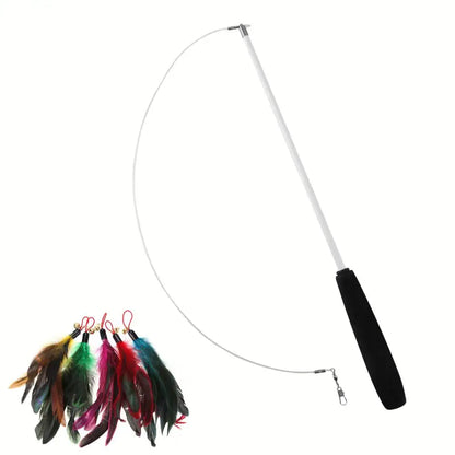 Cat Teaser Wands Three-section Telescopic Fishing Pole Wand Kitten Funny Catcher Teaser Stick Rod Interactive Stick Teaser Toys