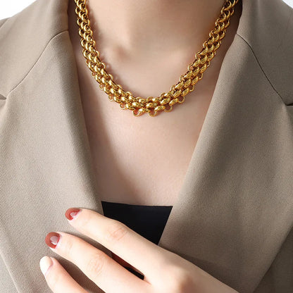 Nivora Stainless Steel Mesh Chain Jewelry Set For Women TO Clasp Thick Chunky Braided Chain 18K Gold Plated Necklaces Bracelets