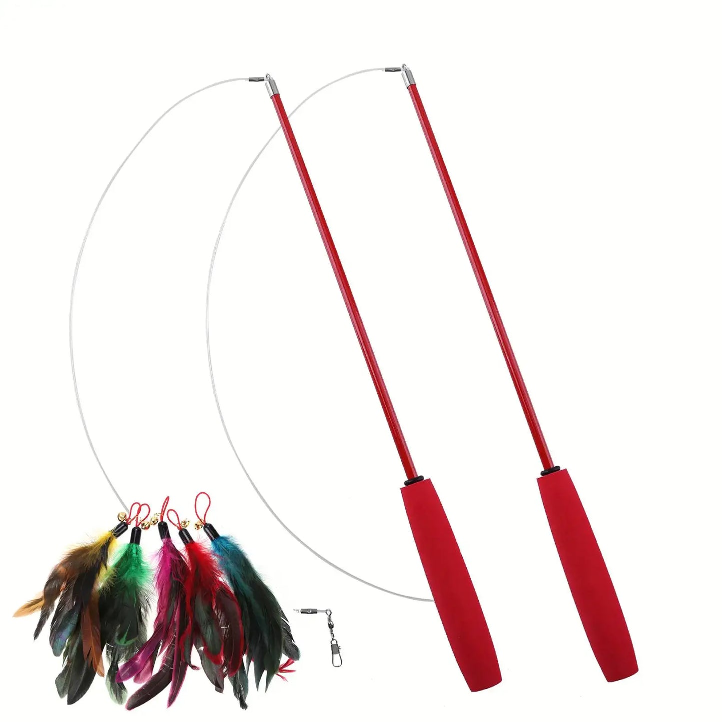 Cat Teaser Wands Three-section Telescopic Fishing Pole Wand Kitten Funny Catcher Teaser Stick Rod Interactive Stick Teaser Toys