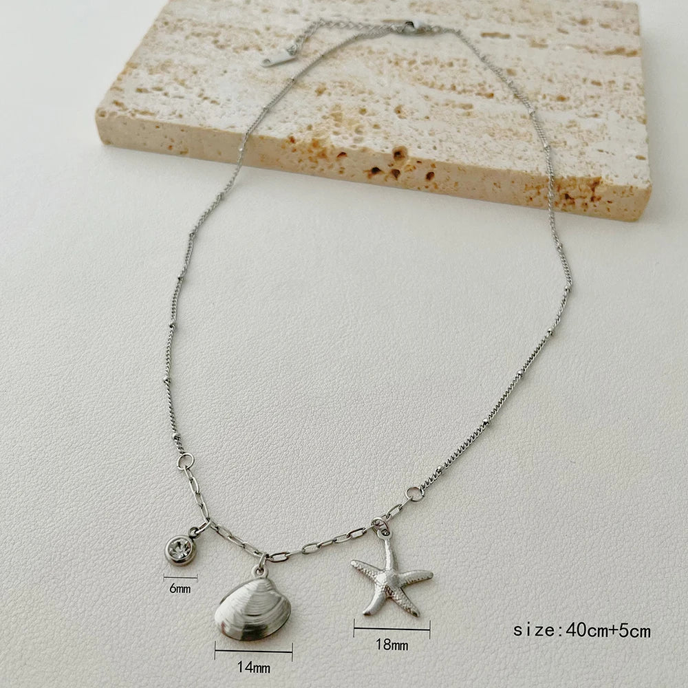 ALTERA New Bohemia Handmade Stainless Steel Necklace Earrings Bracelet Shell Starfish Charm Waterproof Jewelry Set Summer Beach