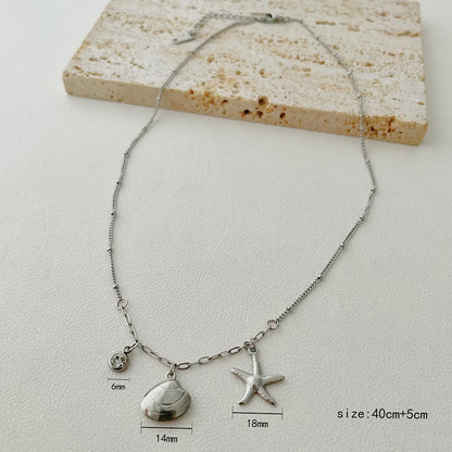 ALTERA New Bohemia Handmade Stainless Steel Necklace Earrings Bracelet Shell Starfish Charm Waterproof Jewelry Set Summer Beach