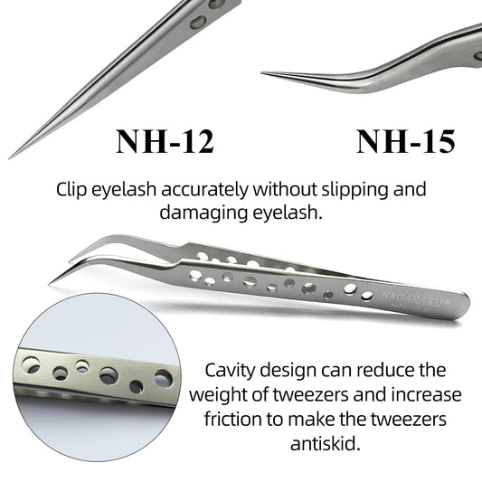 NAGARAKU Eyelash Extension Tweezers False Eyelashes Makeup Stainless Steel Professional Volume Tweezer 3D Accurate Pincet