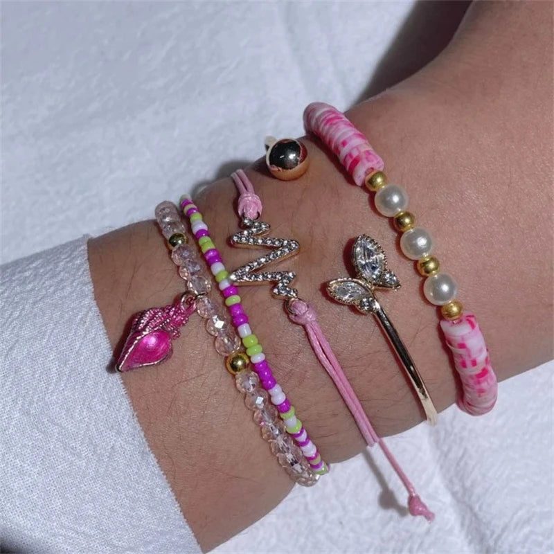 5pcs/lot Bohemian Mixed Golden Shell Starfish Bracelet Women Summer Beach Casual Jewelry Accessories Friendship Gift