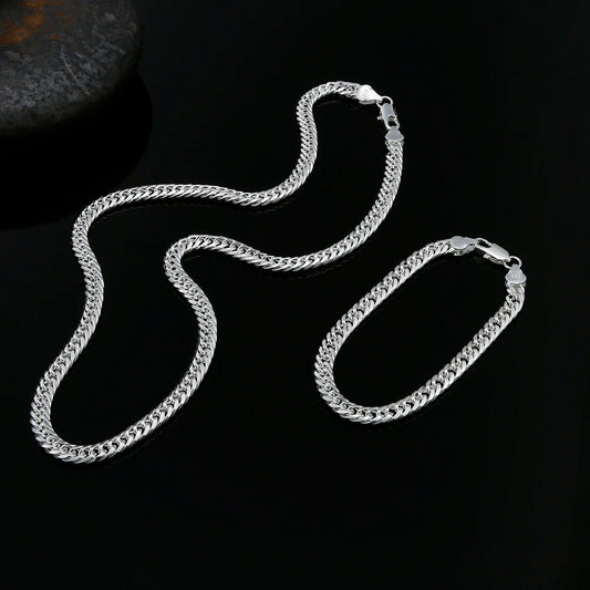 Fashion Original Brand 925 Stamped Silver Color Man 6MM Geometric Chain Bracelets Neckalces for Women Party Wedding Jewelry Sets