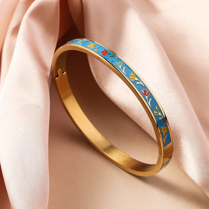 New Fashion Enamel Bracelet Drip Oil Bracelets Women Stainless Steel Jewelry Set Accessory