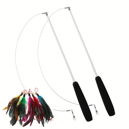 Cat Teaser Wands Three-section Telescopic Fishing Pole Wand Kitten Funny Catcher Teaser Stick Rod Interactive Stick Teaser Toys