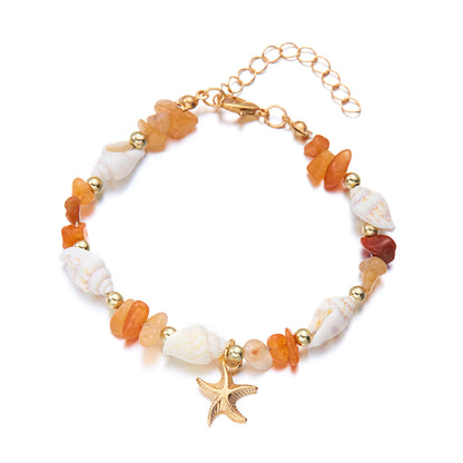 Bohemian Starfish Pendant Bracelet for Women Handmade Crushed Stone Beaded Bracelet Summer Beach Jewelry Travel Accessory Gift