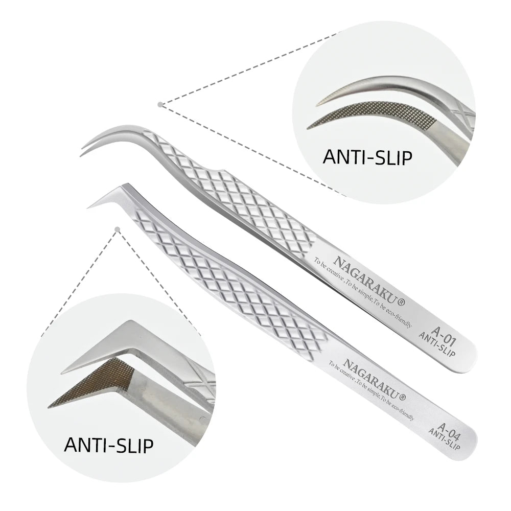 NAGARAKU Eyelash Extension Tweezers False Eyelashes Makeup Stainless Steel Professional Volume Tweezer 3D Accurate Pincet