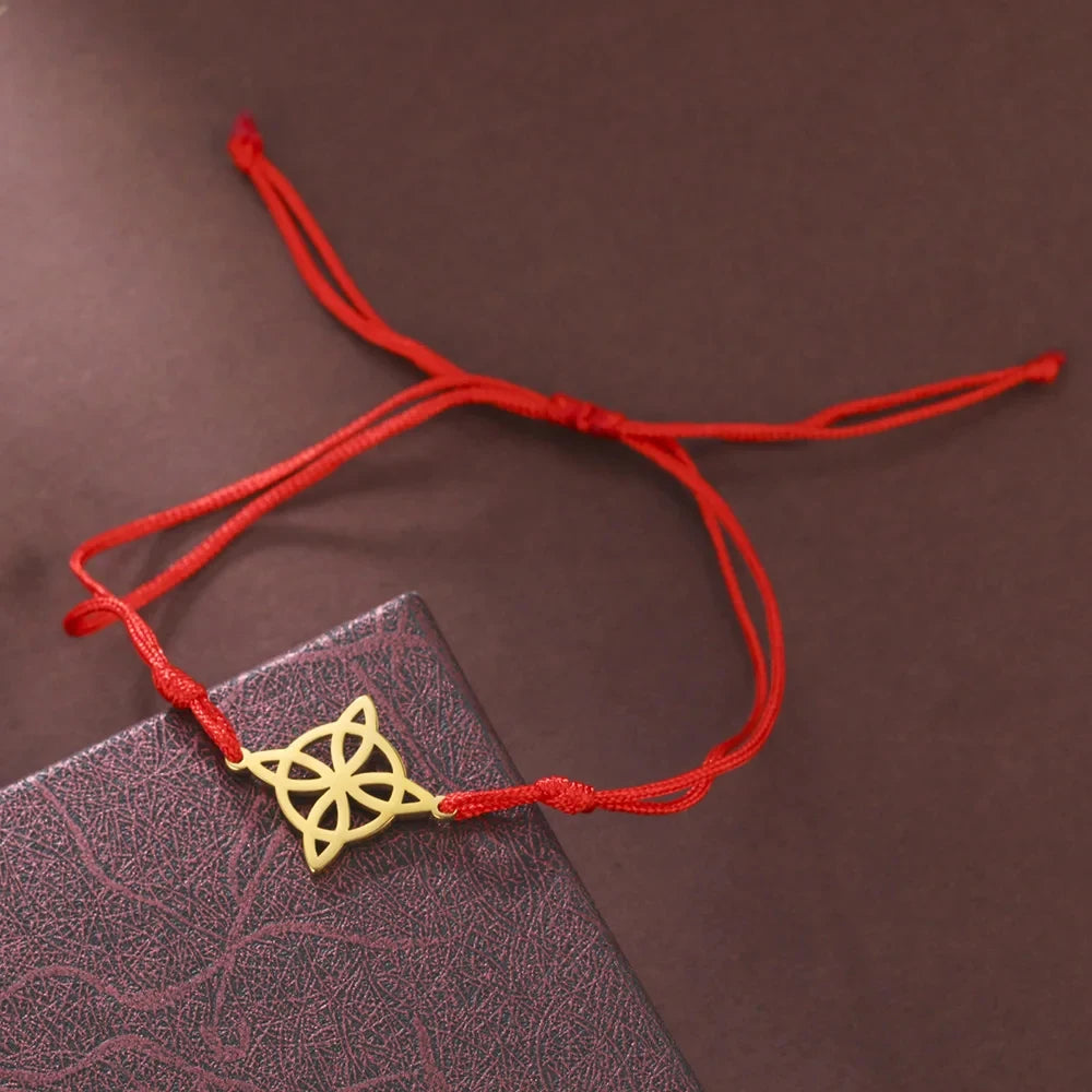 LIKGREAT Witch Knot Wax Rope Bracelet Stainless Steel Witchcraft Knot Charm Pendant On Hand Wicca Amulet Jewelry Biethday Gifts