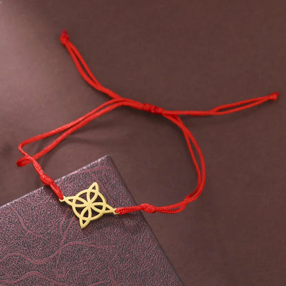 LIKGREAT Witch Knot Wax Rope Bracelet Stainless Steel Witchcraft Knot Charm Pendant On Hand Wicca Amulet Jewelry Biethday Gifts