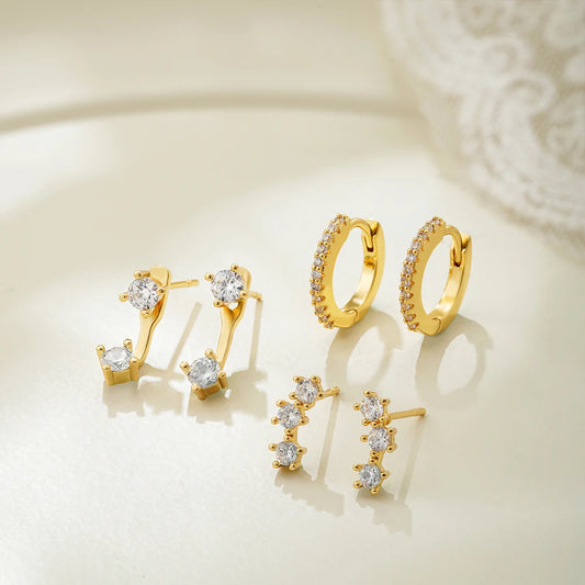 3 Pair/set Stackable Ear Piercing Dainty Cubic Zircon Cartilage Huggie Hoop Earrings for Women Fashion Jewelry Pendientes