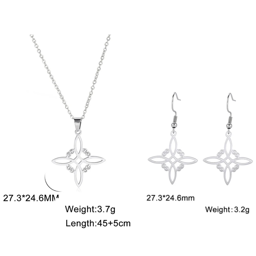 Witch Knot Jewelry Sets for Women Necklace Witchcraft Protection Amulet Bracelet Earring Rings Accessory Set Valentines Day Gift